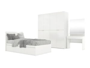 INDEX LIVING MALL Bedroom set, Blanc model, size 6 feet, solid bed base